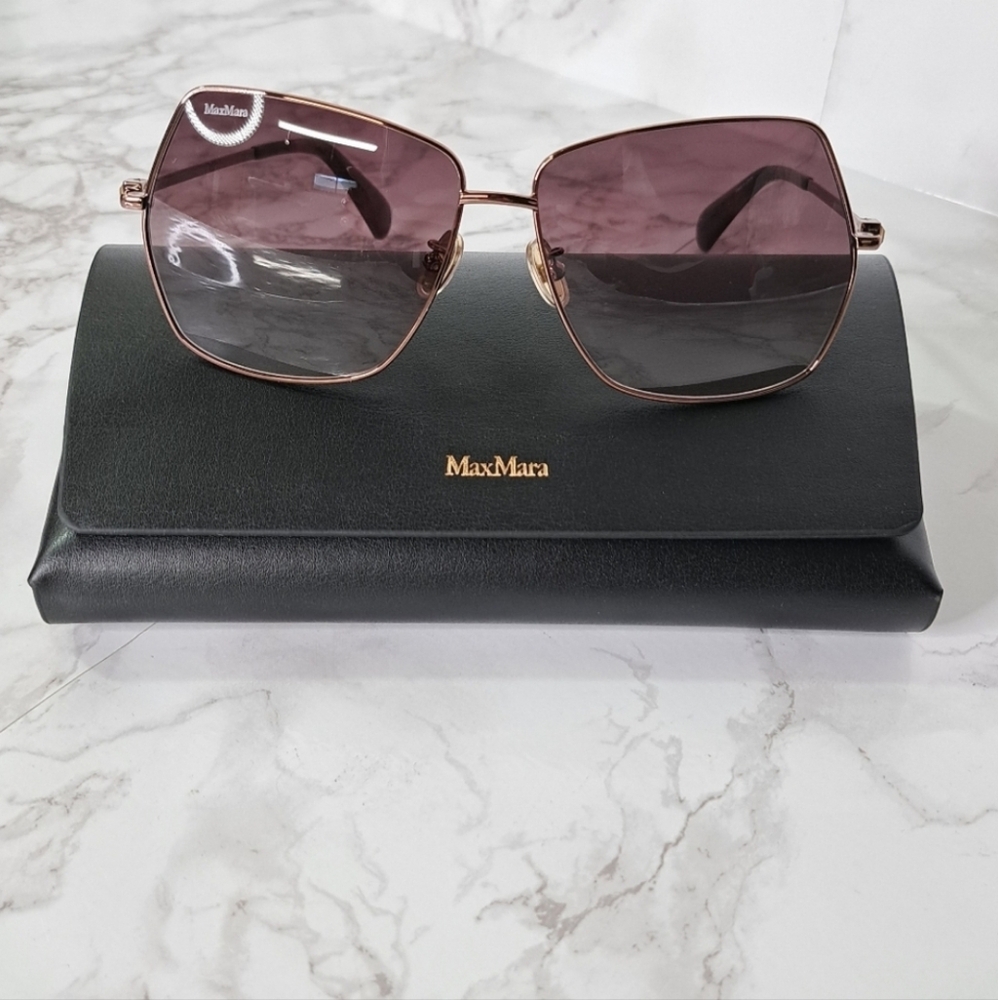 MaxMara Jewel Shiny Bronze Square Metal Sunglasses MM0035-H 38T - Picture 13 of 15